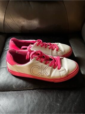 Calvin Klein White and Hot Pink Women's Sneakers